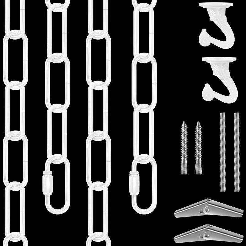 Omytie 12 Ft Heavy Duty Hanging Chain Kit with Connection Locks & Swag Ceiling Hooks for Lighting Fixture, Chandelier, Pendant, Lantern, Swag Lamp, Plant/Flower/Fruit Basket, Bird Feeder (White) - Image 1